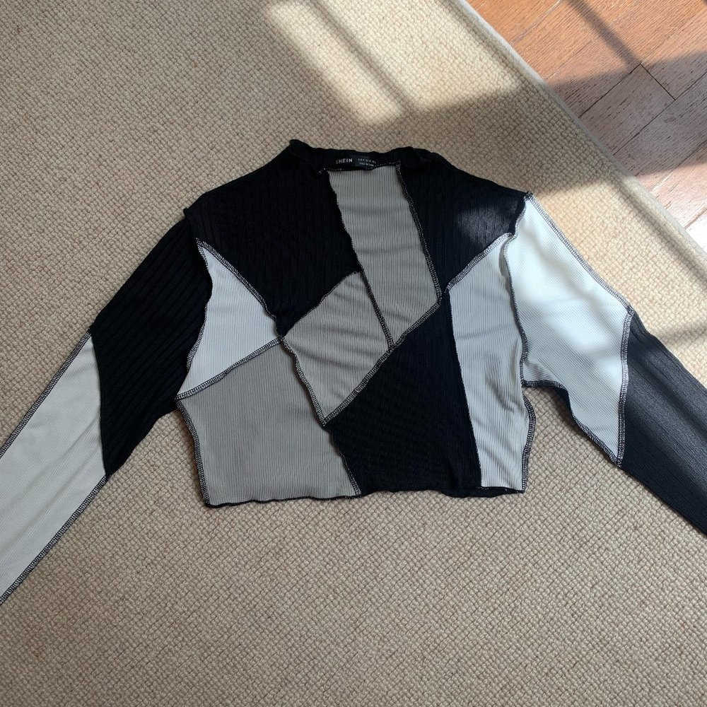 Patch-Work Black, White, and Grey Crop-Top
